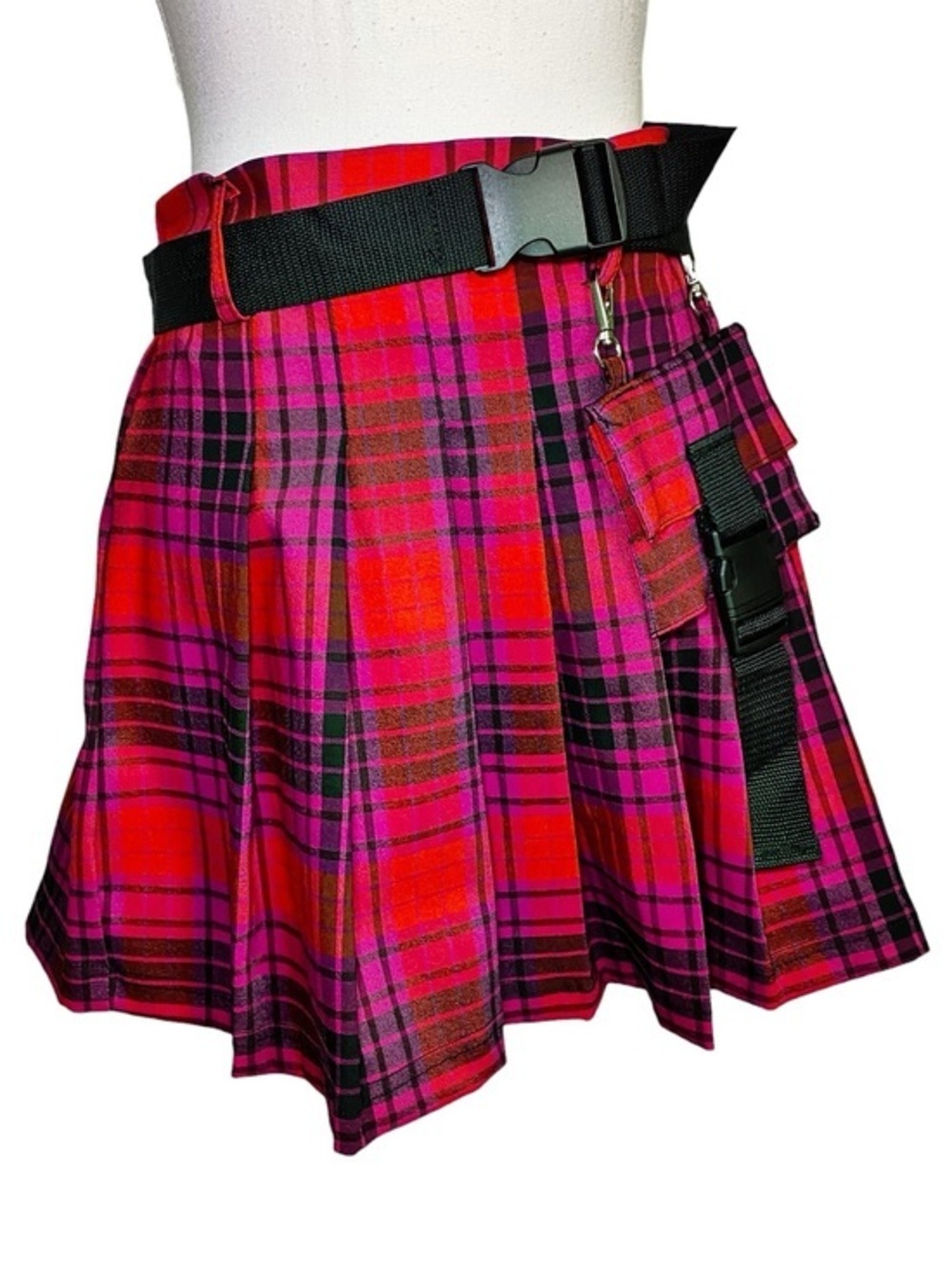 Like an Angel Size M Tartan Plaid Pleated Mini Skirt Techwear Y2K